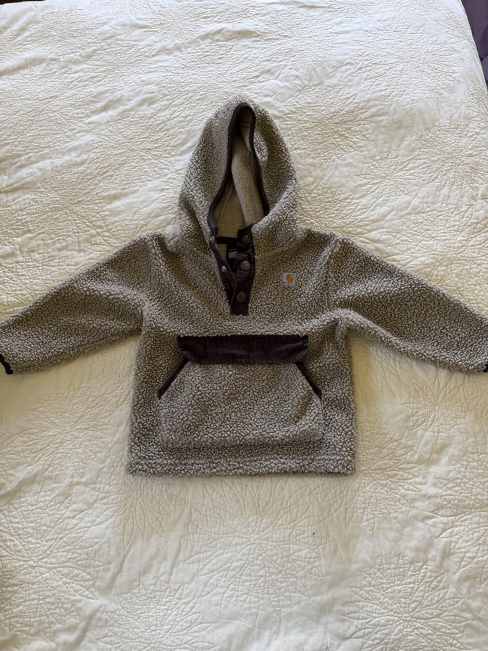 Carhartt Kids Taupe Sherpa Hoodie with Dark Brown Trim